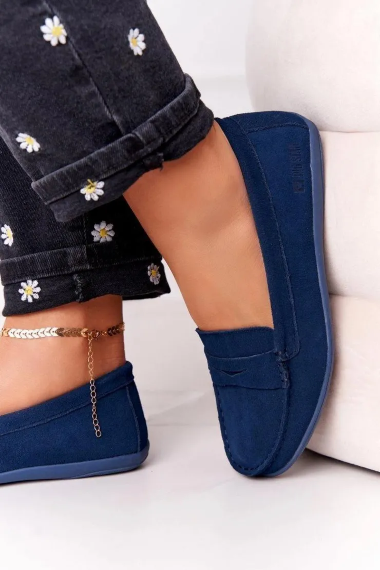 Big Star Shoes Mokasyny Damskie Zamszowe*Damskie Zamszowe Mokasyny Big Star HH274663 Granatowe