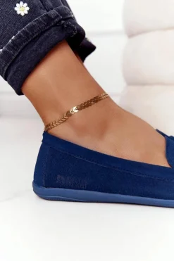 Big Star Shoes Mokasyny Damskie Zamszowe*Damskie Zamszowe Mokasyny Big Star HH274663 Granatowe