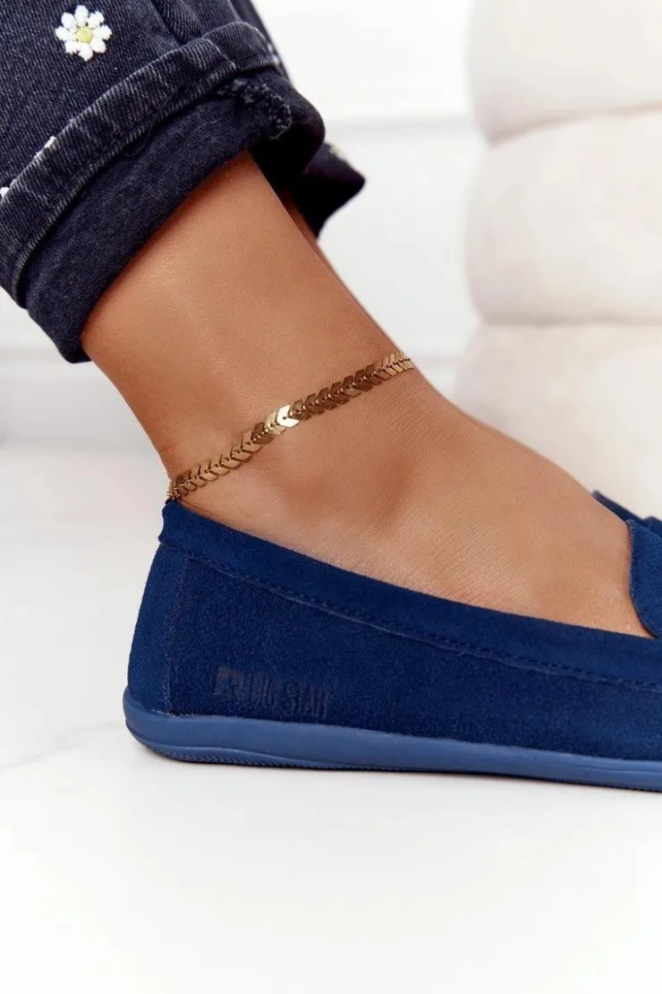 Big Star Shoes Mokasyny Damskie Zamszowe*Damskie Zamszowe Mokasyny Big Star HH274663 Granatowe