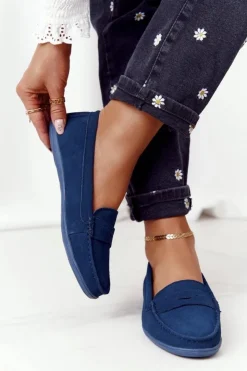 Big Star Shoes Mokasyny Damskie Zamszowe*Damskie Zamszowe Mokasyny Big Star HH274663 Granatowe