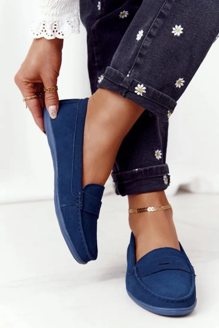 Big Star Shoes Mokasyny Damskie Zamszowe*Damskie Zamszowe Mokasyny Big Star HH274663 Granatowe