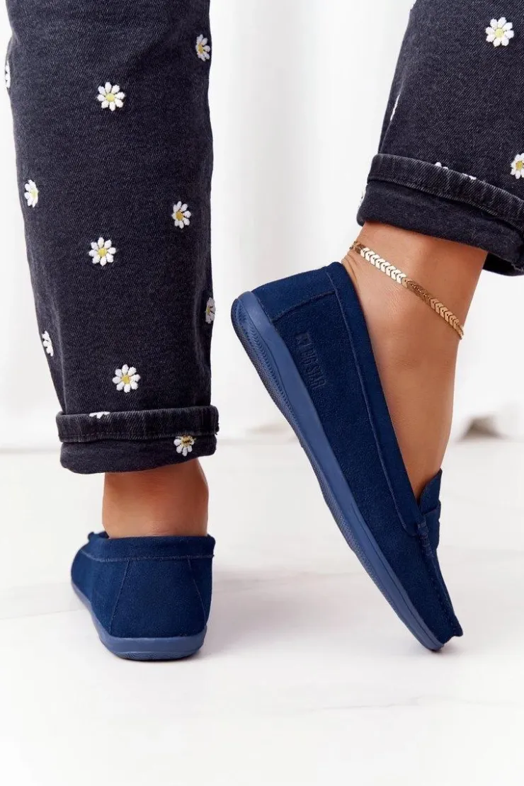 Big Star Shoes Mokasyny Damskie Zamszowe*Damskie Zamszowe Mokasyny Big Star HH274663 Granatowe