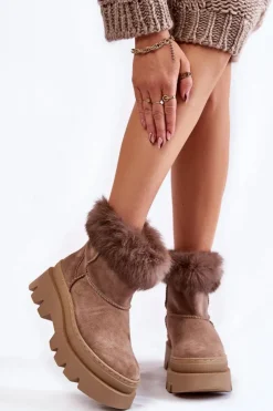 Online Boto Damskie Zamszowe Śniegowce Ciemnobeżowe Lemar Ann