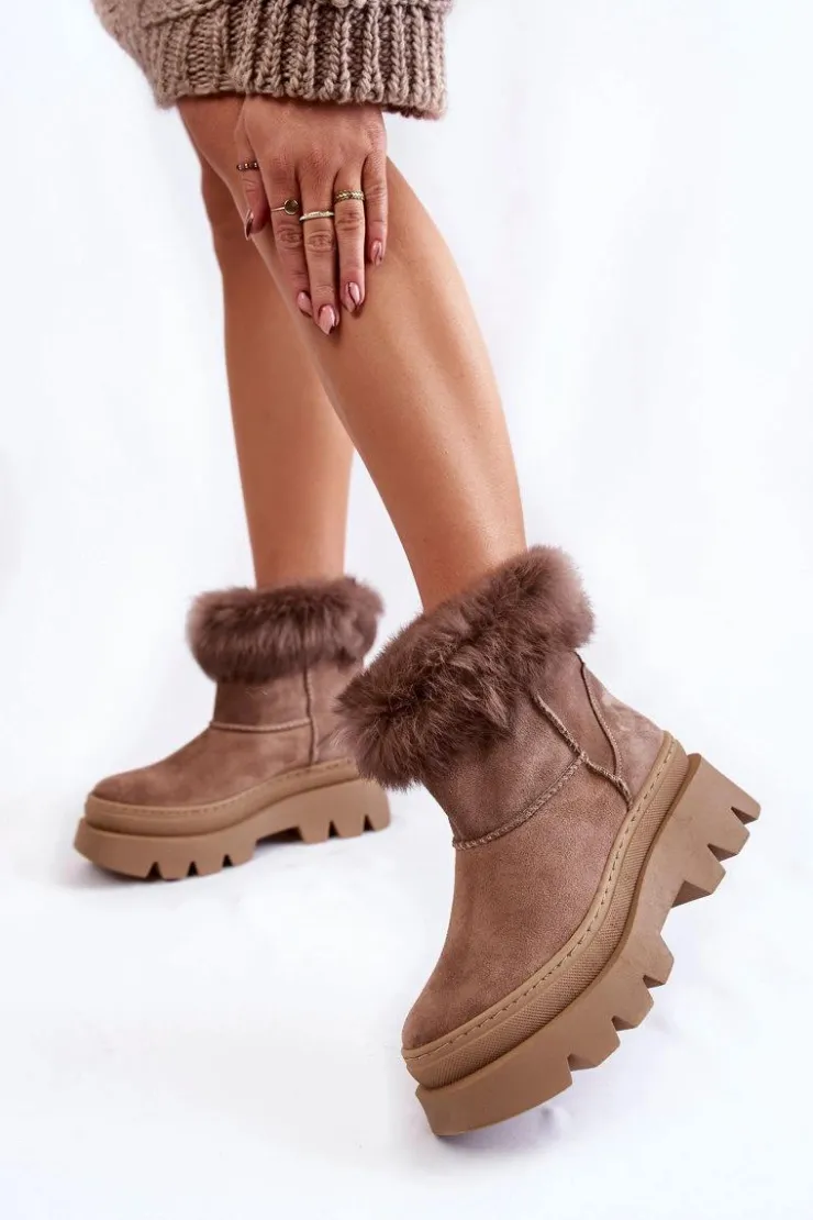 Online Boto Damskie Zamszowe Śniegowce Ciemnobeżowe Lemar Ann