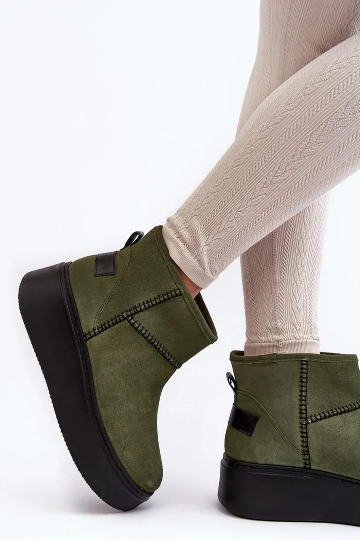 Damskie Maciejka Damskie Zamszowe Śniegowce 06257-24 Oliwkowe