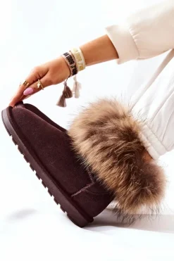 Damskie Boto Damskie Zamszowe Śniegowce Z Futerkiem Brązowe Alexa