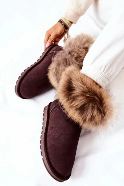 Damskie Boto Damskie Zamszowe Śniegowce Z Futerkiem Brązowe Alexa