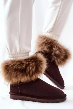 Damskie Boto Damskie Zamszowe Śniegowce Z Futerkiem Brązowe Alexa