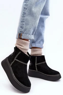 Maciejka Śniegowce Damskie*Damskie Zamszowe Śniegowce 06257-01 Czarne