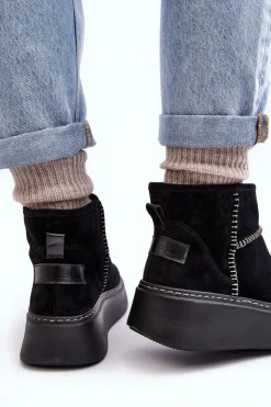 Maciejka Śniegowce Damskie*Damskie Zamszowe Śniegowce 06257-01 Czarne