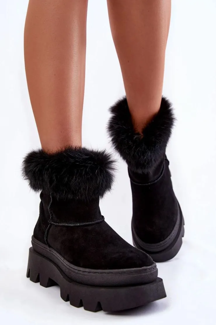 Clearance Boto Damskie Zamszowe Śniegowce Czarne Lemar Ann