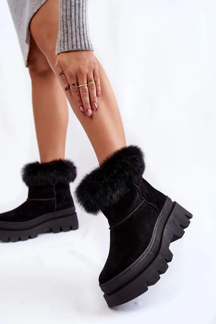 Clearance Boto Damskie Zamszowe Śniegowce Czarne Lemar Ann