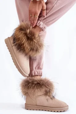 Damskie Boto Damskie Zamszowe Śniegowce Z Futerkiem Jasnobeżowe Alexa