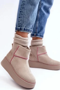 Maciejka Śniegowce Damskie*Damskie Zamszowe Śniegowce 06257-22 Jasnobeżowe