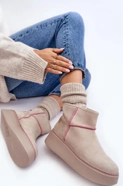 Maciejka Śniegowce Damskie*Damskie Zamszowe Śniegowce 06257-22 Jasnobeżowe