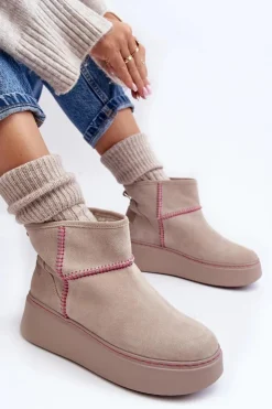 Maciejka Śniegowce Damskie*Damskie Zamszowe Śniegowce 06257-22 Jasnobeżowe