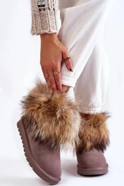 Online Boto Damskie Zamszowe Śniegowce Z Futerkiem Szare Alexa Szary