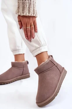 Boto Śniegowce Damskie*Damskie Zamszowe Niskie Śniegowce Szare Shelie Szary