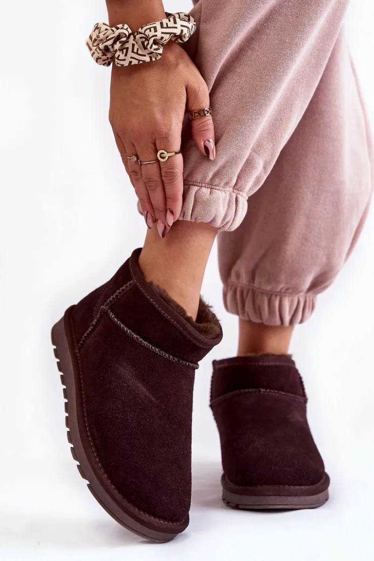 Damskie Boto Damskie Zamszowe Niskie Śniegowce Brązowe Shelie