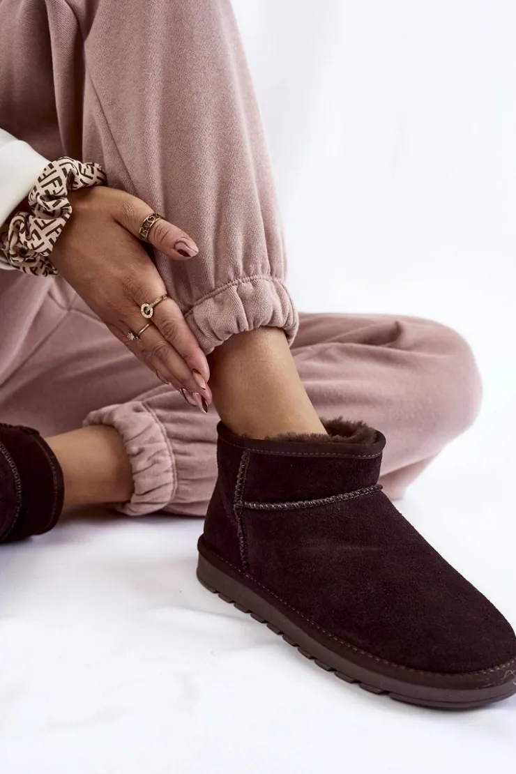 Damskie Boto Damskie Zamszowe Niskie Śniegowce Brązowe Shelie