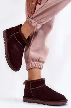 Damskie Boto Damskie Zamszowe Niskie Śniegowce Brązowe Shelie