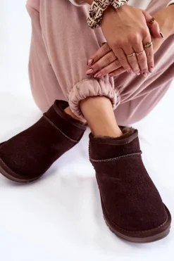 Damskie Boto Damskie Zamszowe Niskie Śniegowce Brązowe Shelie