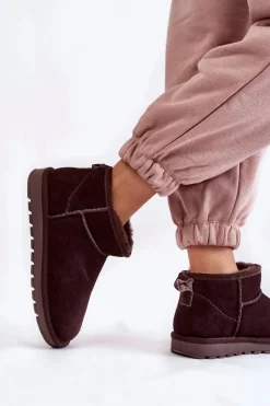 Damskie Boto Damskie Zamszowe Niskie Śniegowce Brązowe Shelie