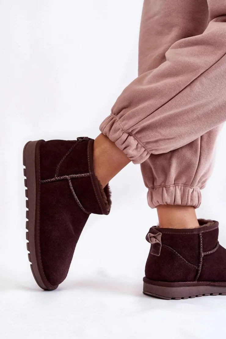 Damskie Boto Damskie Zamszowe Niskie Śniegowce Brązowe Shelie