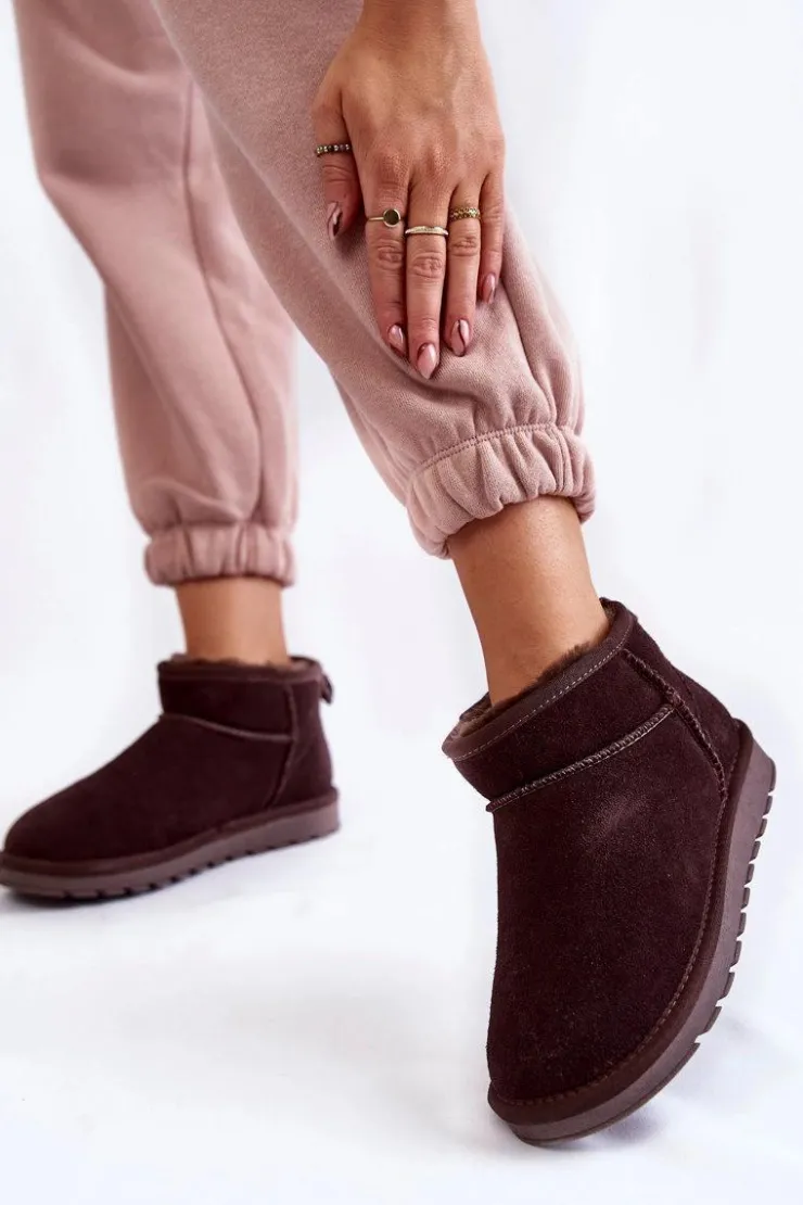 Damskie Boto Damskie Zamszowe Niskie Śniegowce Brązowe Shelie