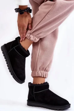 Boto Śniegowce Damskie*Damskie Zamszowe Niskie Śniegowce Czarne Shelie Czarny