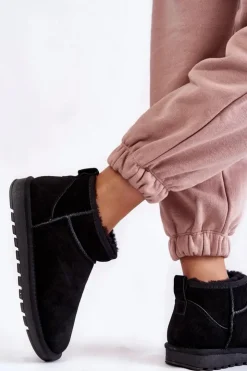 Boto Śniegowce Damskie*Damskie Zamszowe Niskie Śniegowce Czarne Shelie Czarny