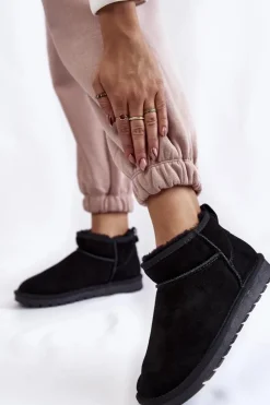 Boto Śniegowce Damskie*Damskie Zamszowe Niskie Śniegowce Czarne Shelie Czarny