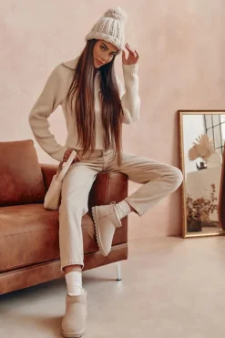 Discount Boto Damskie Zamszowe Niskie Śniegowce Jasnobeżowe Shelie Beżowy