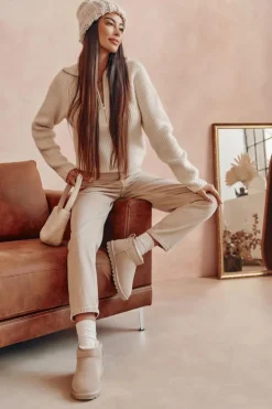 Discount Boto Damskie Zamszowe Niskie Śniegowce Jasnobeżowe Shelie Beżowy