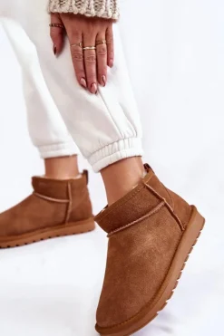 New Boto Damskie Zamszowe Niskie Śniegowce Camel Shelie Brązowy