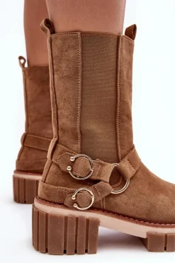 Evento Botki Zimowe Damskie|Brązowe I Beżowe Botki*Damskie Zamszowe Ocieplane Botki Workery Camel Brinnon