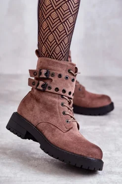 Damskie Boto Damskie Zamszowe Ocieplane Botki Jasnobrązowe Silvor