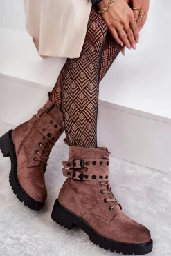 Damskie Boto Damskie Zamszowe Ocieplane Botki Jasnobrązowe Silvor