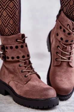 Damskie Boto Damskie Zamszowe Ocieplane Botki Jasnobrązowe Silvor