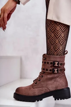 Damskie Boto Damskie Zamszowe Ocieplane Botki Jasnobrązowe Silvor