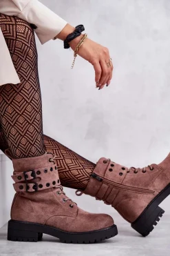 Damskie Boto Damskie Zamszowe Ocieplane Botki Jasnobrązowe Silvor