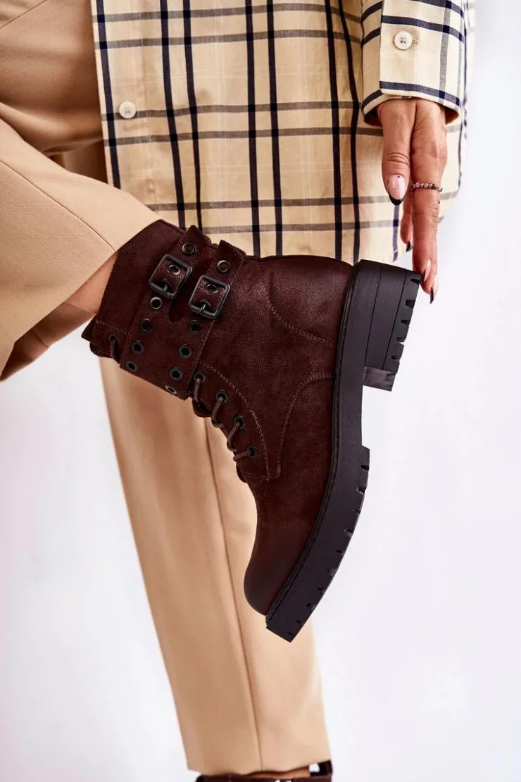 Damskie Boto Damskie Zamszowe Ocieplane Botki Brązowe Silvor