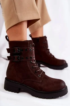 Damskie Boto Damskie Zamszowe Ocieplane Botki Brązowe Silvor