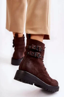 Damskie Boto Damskie Zamszowe Ocieplane Botki Brązowe Silvor