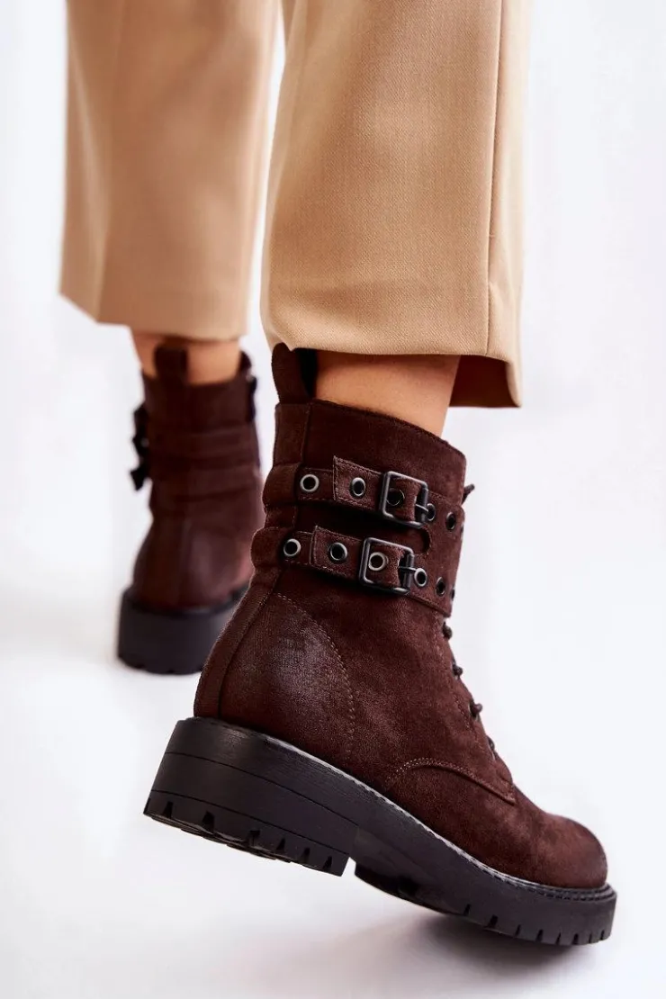 Damskie Boto Damskie Zamszowe Ocieplane Botki Brązowe Silvor