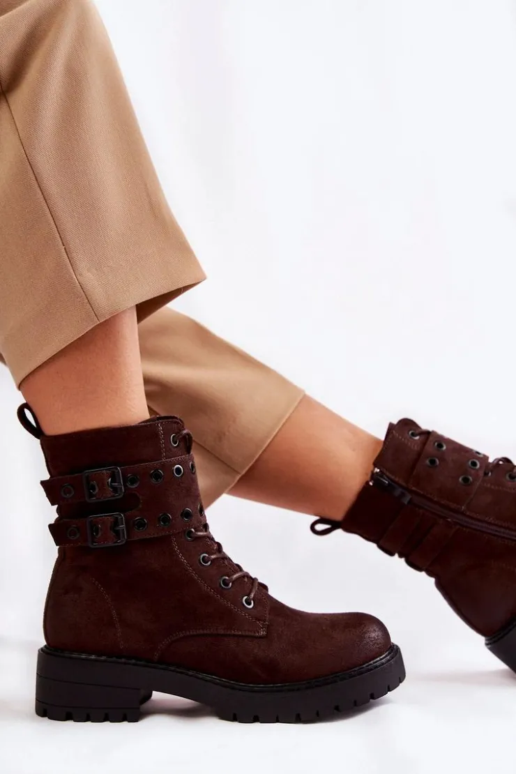Damskie Boto Damskie Zamszowe Ocieplane Botki Brązowe Silvor