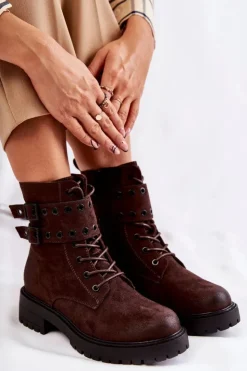 Damskie Boto Damskie Zamszowe Ocieplane Botki Brązowe Silvor