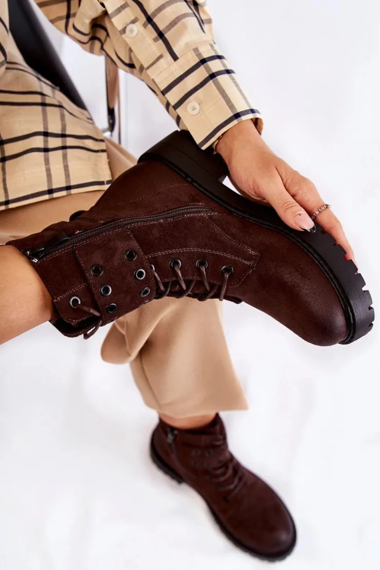 Damskie Boto Damskie Zamszowe Ocieplane Botki Brązowe Silvor