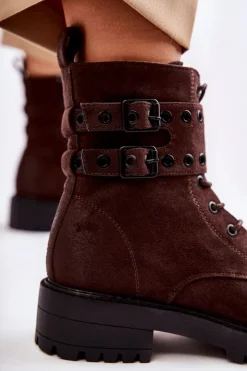 Damskie Boto Damskie Zamszowe Ocieplane Botki Brązowe Silvor