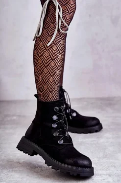 Clearance Boto Damskie Zamszowe Ocieplane Botki Ze Ściągaczem Czarne Helia